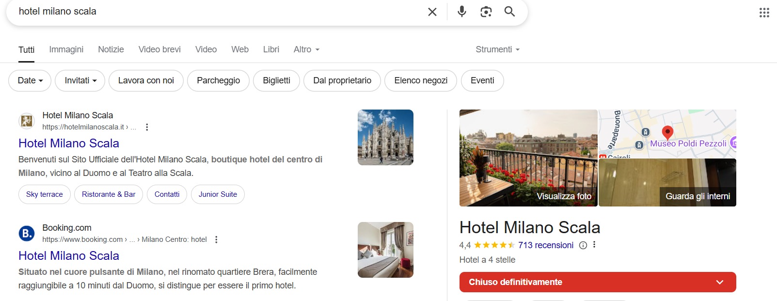 hotel milano scala chiuso